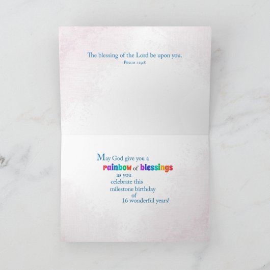 第16誕生日宗教的カードレインボー恵み カード (内部)