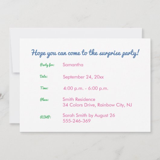 第16誕生日宗教的カードレインボー恵み 招待状 (裏面)