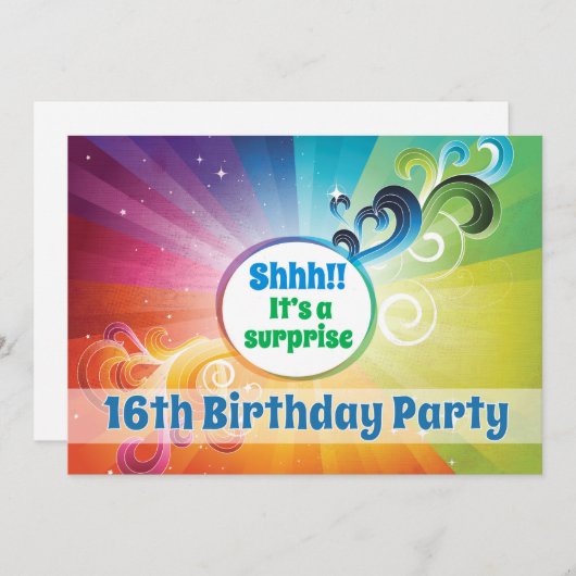 第16誕生日宗教的カードレインボー恵み 招待状 (正面/裏面)