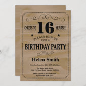 第16誕生日招待状ウッ素朴ド 招待状 (正面/裏面)
