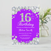 第16誕生日招待状パープルアンドシルバーダイヤモンド 招待状 (スタンド正面)