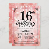 第16誕生日招待状ピンクグリッター 招待状 (正面/裏面)
