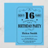 第16誕生日招待状ブラック&ブルー 招待状 (正面/裏面)