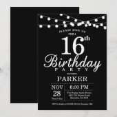 第16誕生日招待状白黒 招待状 (正面/裏面)