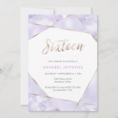 第16誕生日招待状紫と金ゴールド 招待状 (正面)