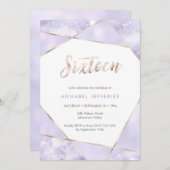 第16誕生日招待状紫と金ゴールド 招待状 (正面/裏面)