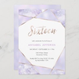第16誕生日招待状紫と金ゴールド 招待状