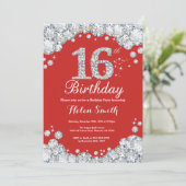第16誕生日招待状赤と銀ダイヤモンド 招待状 (スタンド正面)