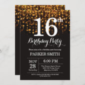 第16誕生日招待状金ゴールドグリッター 招待状 (正面/裏面)
