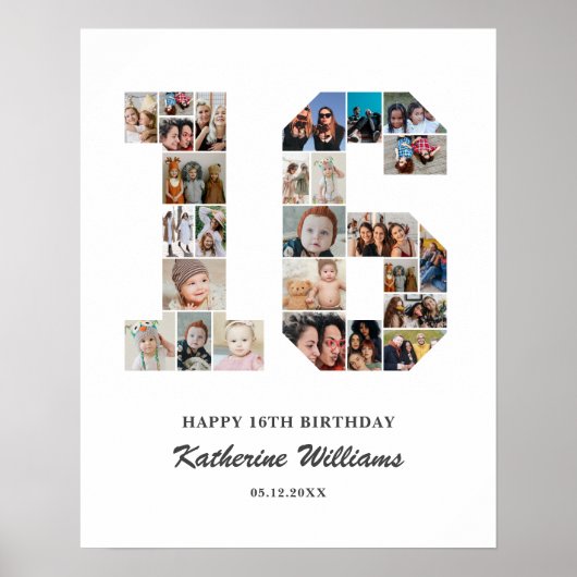 第16誕生日第16カスタム号写真コラージュ ポスター (正面)