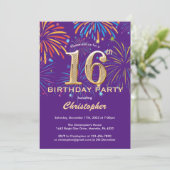 第16誕生日紫と金ゴールドレインボー花火 招待状 (スタンド正面)