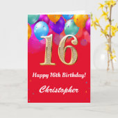 第16誕生日赤と金ゴールド吹きカラフル出 カード (黄色い花)