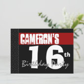 第16誕生日赤モダン色白黒星v01 招待状 (スタンド正面)