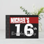 第16誕生日赤モダン色白黒星v03 招待状 (スタンド正面)