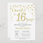 第16誕生日金ゴールドグリッターダイヤモンド招待状 招待状 (正面/裏面)