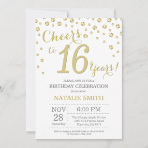 第16誕生日金ゴールドグリッターダイヤモンド招待状 招待状