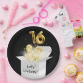第16誕生日金ゴールドバルーン（白いボックス） ペーパープレート (パーティー)