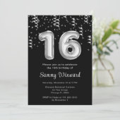 第16誕生日銀バルーン紙吹雪 招待状 (スタンド正面)