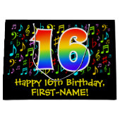 第16誕生日-ミュージッカラフルクシンボル、レインボー16 ラージペーパーバッグ (正面)