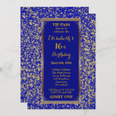 第16、誕生日第16のグリッター海軍、チケット、海軍金ゴールド 招待状 (正面/裏面)
