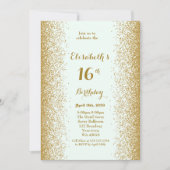 第16、誕生日第16のグリッター、ホワイトゴールド 招待状 (正面)