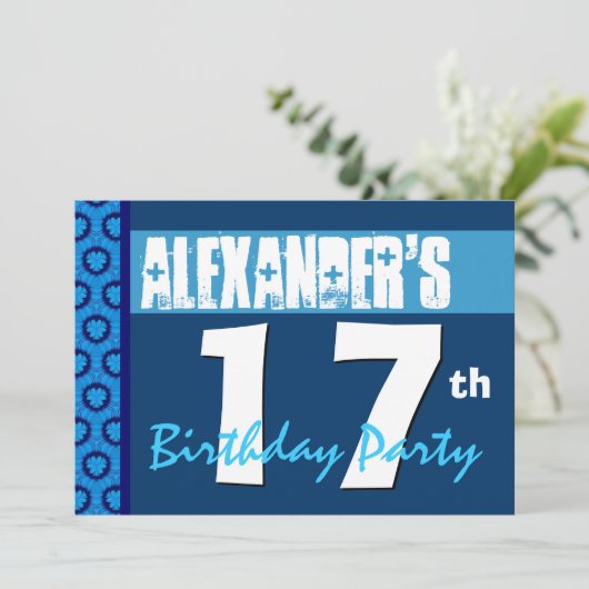 第17モダンで青く10代のな誕生日のパーティの招待状 招待状 (スタンド正面)