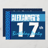 第17モダンで青く10代のな誕生日のパーティの招待状 招待状 (正面/裏面)