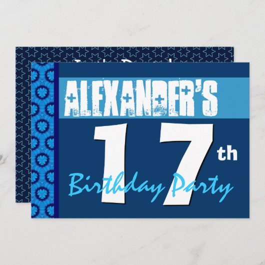 第17モダンで青く10代のな誕生日のパーティの招待状 招待状 (正面/裏面)