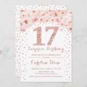 第17回サプライズ誕生日パーティー – ホワイトローズ金ゴールド 招待状 (正面/裏面)