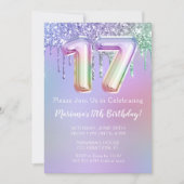 第17回バースデーパーティー招待紫ピンクグリッター 招待状 (正面)