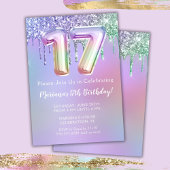 第17回バースデーパーティー招待紫ピンクグリッター 招待状