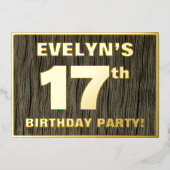 第17回誕生日パーティーはっきりした:木目フェイク模様 箔招待状 (正面)