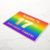 第17回誕生日パーティー：おもしろい、レインボーカラフルパターン 箔招待状 (回転した状態)