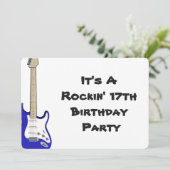 第17誕生日の招待状の、青および白いギター 招待状 (スタンド正面)