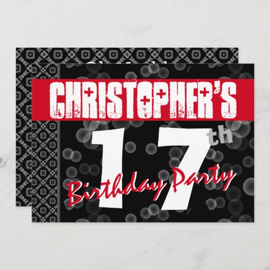 第17誕生日グランジ文字A08 招待状 (正面/裏面)