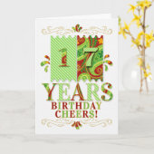 第17誕生日グリーンとブラウン カード (黄色い花)