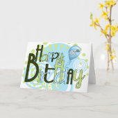 第17誕生日ブルー&グリーントレンディータイポグラフィ カード (黄色い花)