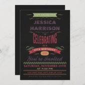 第17誕生日ヴィンテージチャルクボードタイポグラフィ 招待状 (正面/裏面)