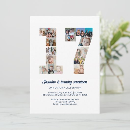 第17誕生日第17カスタム号写真コラージュ 招待状 (スタンド正面)