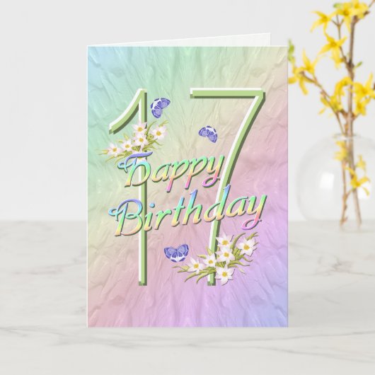 第17誕生日蝶と花札 カード (黄色い花)