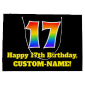 第17誕生日~おもしろい, カラフル, 鮮やか, Rainbow 17 ラージペーパーバッグ (裏面)