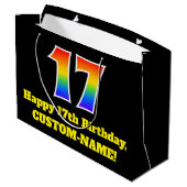 第17誕生日~おもしろい, カラフル, 鮮やか, Rainbow 17 ラージペーパーバッグ (裏面アングル)