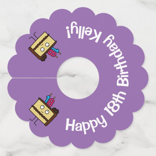 第18お誕生日ケーキとキャンドルチョコレートアイシング ワイングラスタグ (正面)