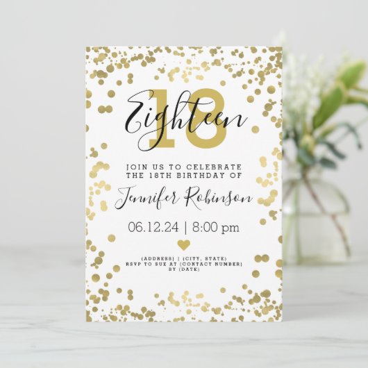 第18モダン回誕生日パーティーの金箔ドット 招待状 (スタンド正面)