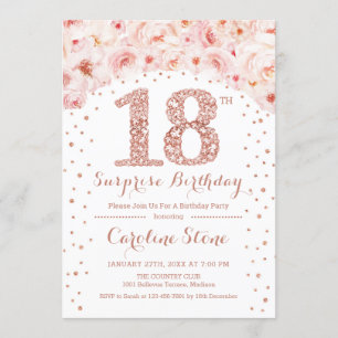 第18回サプライズ誕生日パーティー – ホワイトローズ金ゴールド 招待状