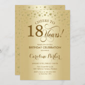 第18回バースデーパーティーへの招待 – 金ゴールド 招待状 (正面/裏面)