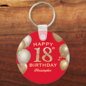 第18回バースデーパーティードレッド&金ゴールドバルーン キーホルダー (正面)