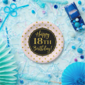 第18回バースデーパーティーピンクブラック金ゴールドドット紙プラ ペーパープレート (パーティー)