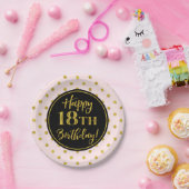 第18回バースデーパーティーピンクブラック金ゴールドドット紙プラ ペーパープレート (パーティー)