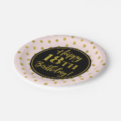 第18回バースデーパーティーピンクブラック金ゴールドドット紙プラ ペーパープレート (アングル)